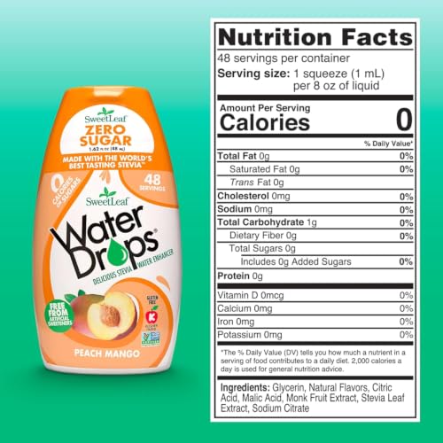 SweetLeaf Water Drops, Peach Mango – Sugar-Free Water Enhancer Drops, Stevia & Monk Fruit Sweetener Water Flavoring, 1.62 Oz (Pack of 6) | Stevia Water Enhancer, Sugar Free, Zero Calorie Additive, Contains Monk Fruit Extract, Gluten Free, Keto Friendly
