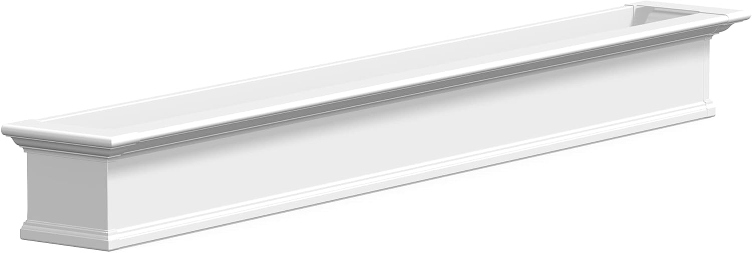 Mayne Yorkshire 60in Self-Watering Rectangular Window Box Planter, White | Self-watering, All season, Fade resistant, Customizable, Mounting brackets included, Built-in overflow, 15-year warranty