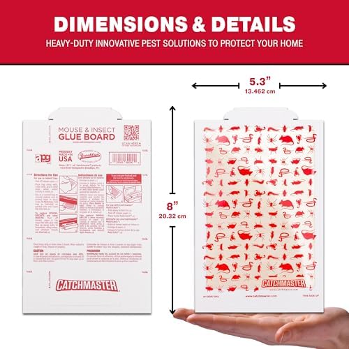Catchmaster Extra Sticky Insect & Mouse Traps 12-Count, 5.3"x8" Glue Boards for Mice & Insects