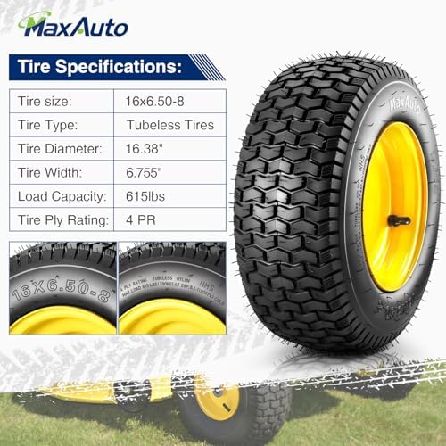MaxAuto 2Pcs 16x6.50-8 Pneumatic Tire and Wheels,3" Offset Hub,3/4"Bearings