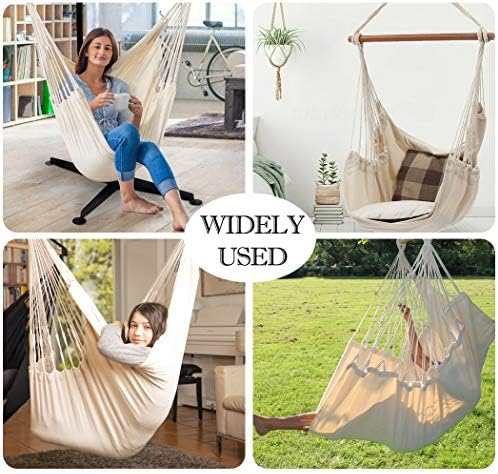 Hammock Chair Hanging Rope Swing Seat for Indoor Outdoor, Sturdy Cotton Weave Hammock Swing