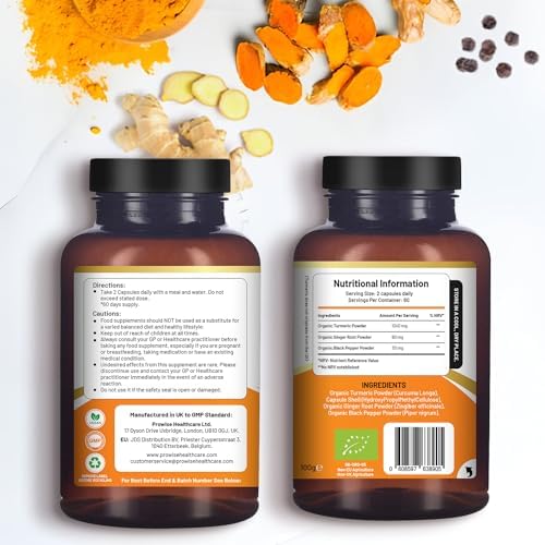Turmeric Curcumin 1440mg with Black Pepper & Ginger I 120 Vegan Turmeric Capsules High Strength (2 Month Supply) I Made in The UK by Prowise