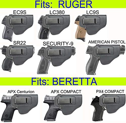 IWB Leather Holster for Inside Waistband Concealed Carry Fits:S&W M&P Shield-Glock19 26 29 30 32 43-Beretta Px4-RUGER EC9s-SIG-HK-Taurus-XDS or Similar Sized Handguns