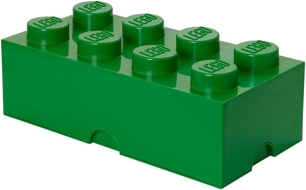 LEGO Storage Brick 8 - studs GREEN - Stackable Plastic Storage Box with Lid for Kids and Adults, Ideal Desk Organizer and Toy Box - 12.1L Capacity