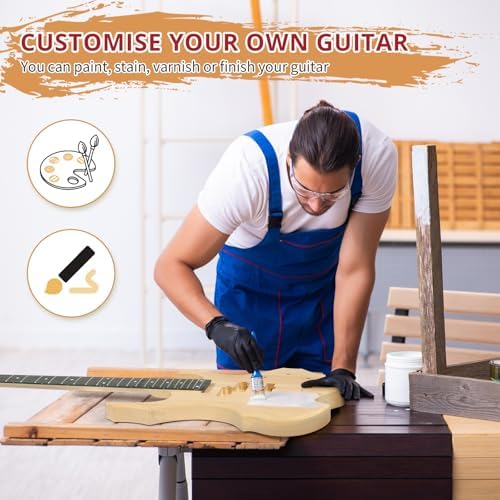 Ktaxon DIY Electric Guitar Kit, 44Inch DIY Bass Guitar Kit (KIB) | Mahogany Body, Solid Wood Fingerboard and Maple Neck, Easy Installation & All Accessories Included to Build Your Own Guitar