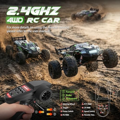 Hosim 1/10 Brushless RC Cars for Adults & Boys 60+ KPH, Fast RC Truck | 4x4 Off-Road All-Terrain Big Remote Control Car