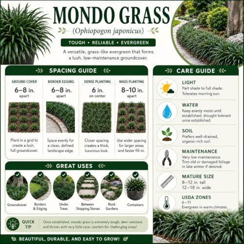 Mondo Grass 18 Pack - Evergreen Groundcover - Full Sun to Part Sun Live Outdoor Plant Loropetalum Grass Plugs