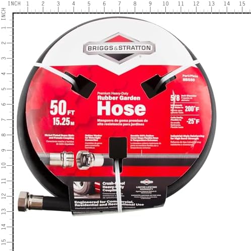 Briggs and Stratton 8BS75 75-Foot Premium Heavy-Duty Rubber Garden Hose, Brass