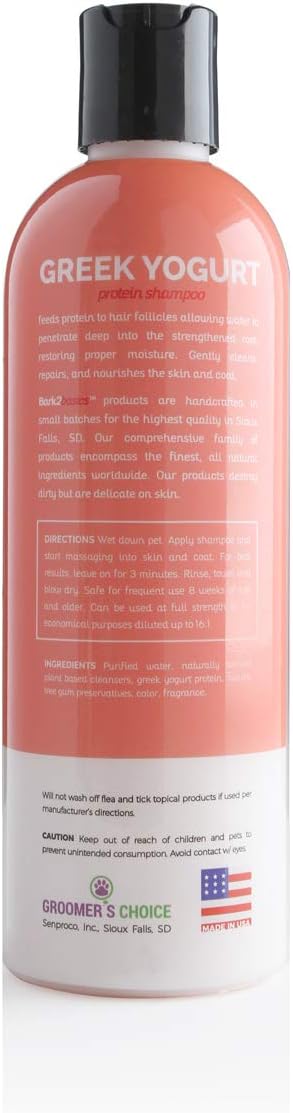Bark2Basics Strawberries & Cream Greek Yogurt Protein Rich Dog Shampoo, 16 oz - Natural Ingredients, Protein Rich, Super Moisturizing and Hydrating