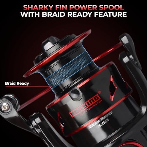 KastKing Sharky Baitfeeder III Spinning Reels with 5.5:1 Gear Ratio | Max Drag: 26.5 lb, 10+1 BB, 16.6 oz, CNC Aluminum Spool, Carbon Fiber Drag for Live Liner, Comes with Graphite Spool