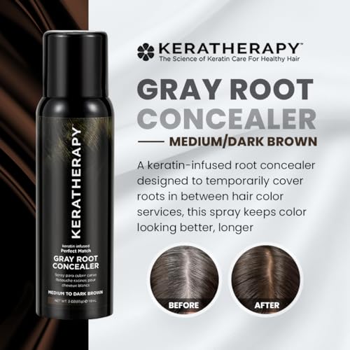 Keratherapy Keratin Infused Perfect Match Gray Root Concealer Spray, Dark Brown, 3 oz