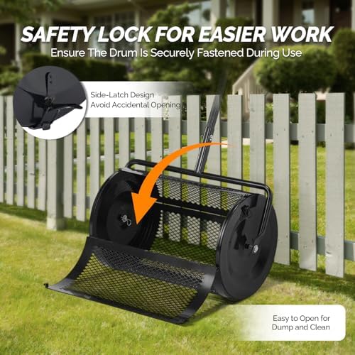 VINGLI Compost Spreader, 24 inch Peat Moss Spreader with Height Adjustable Handle, T Shaped Handle Peat Moss Roller, Seed Spreader for Lawn Backyard Outdoor (24"-Black & Yellow)