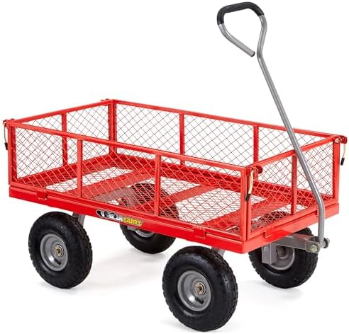 Gorilla Carts 800-Pound Capacity Heavy Duty Steel Mesh Versatile Utility Garden Wagon with Easy Grip Handle for Outdoor Hauling, Red, Model GOR800-COM | 800-lb Capacity Steel Utility Garden Cart for Homeowners and Contractors Hauling Firewood, Bricks and…