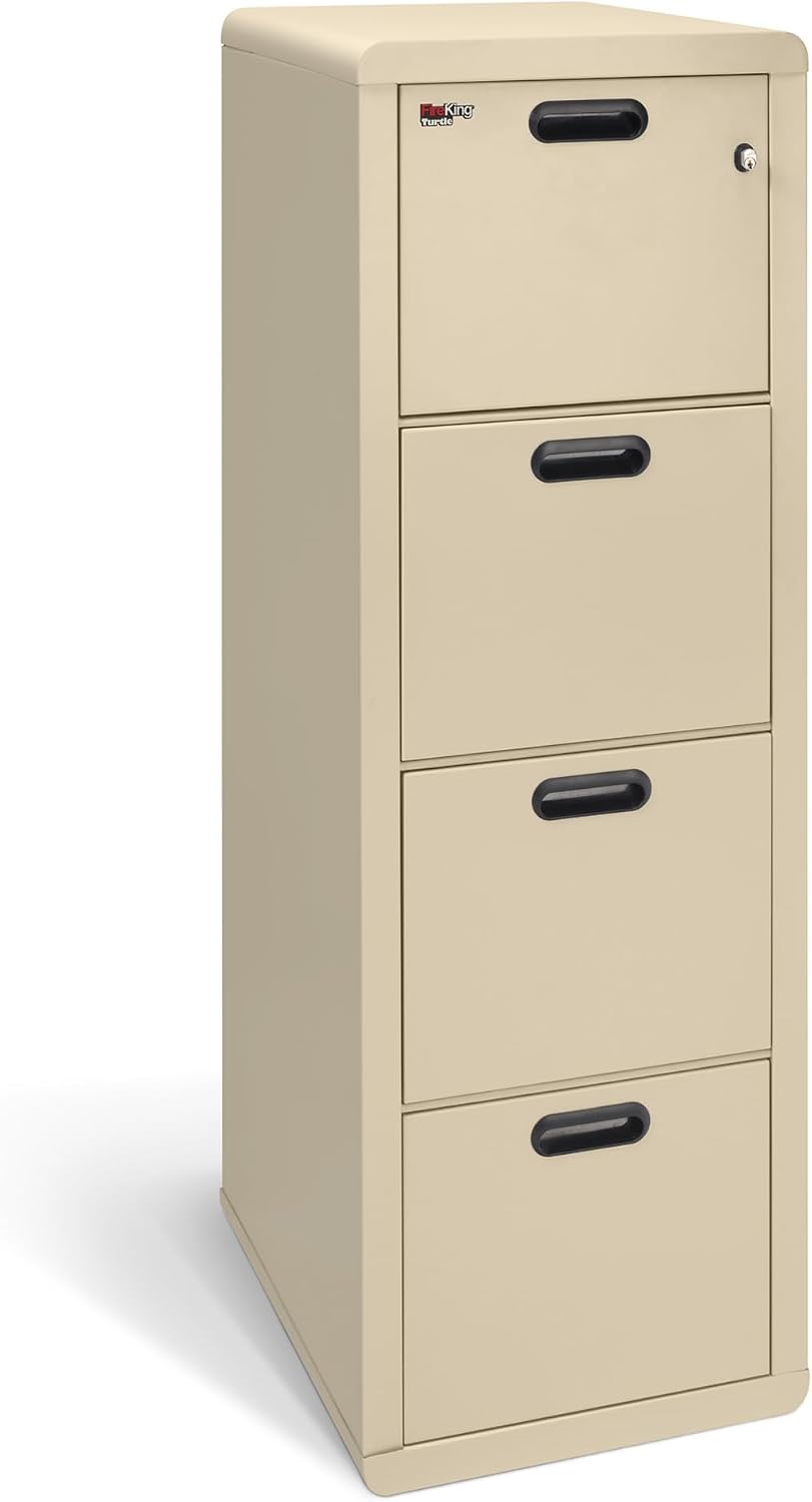 FireKing Turtle Vertical 2 Drawer Fire Rated File Cabinet, Black | 1 Hour Fire Rated Filing Cabinet - UL Class 350 - Water Resistant - Key Lock - Made in USA