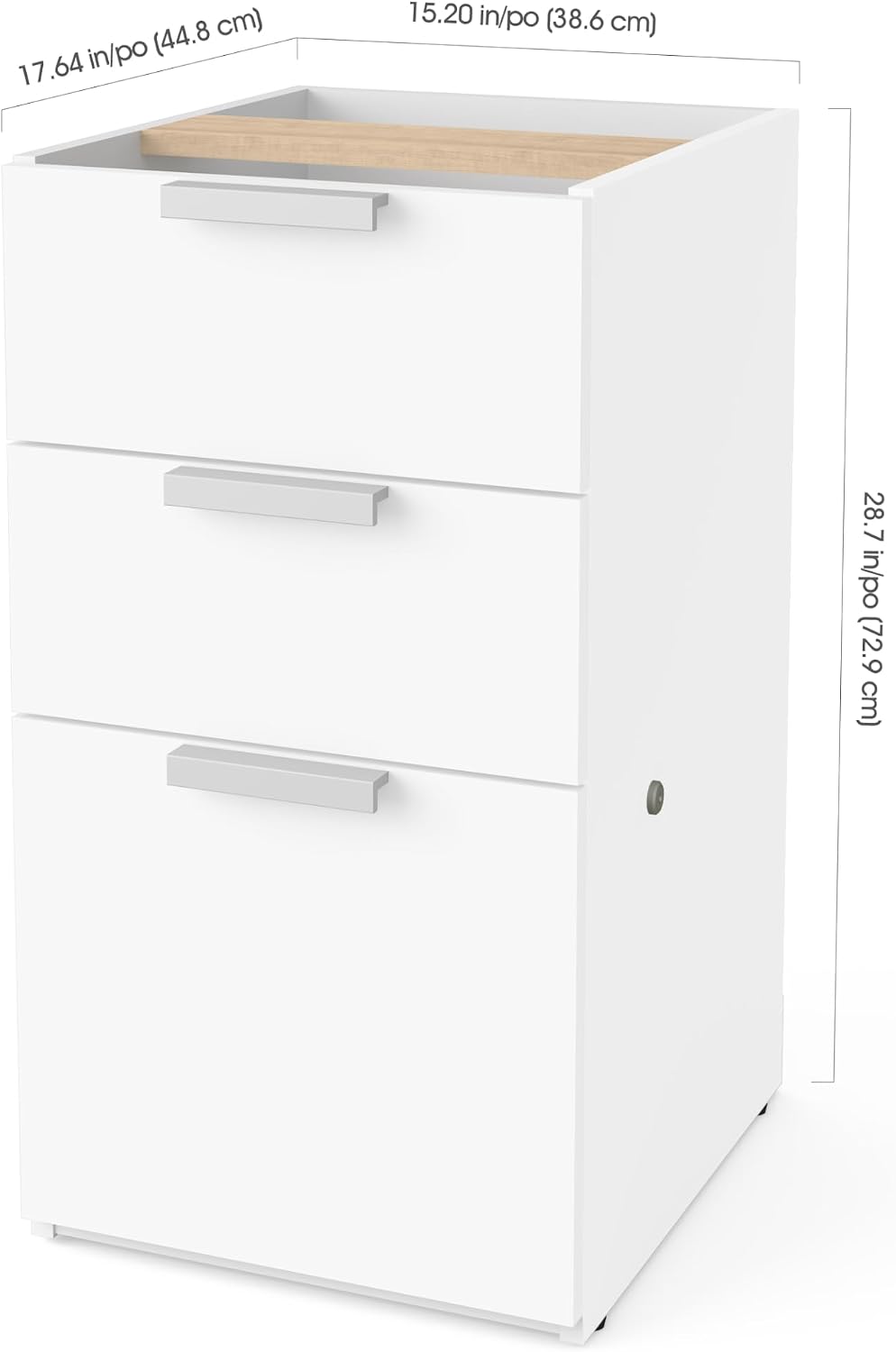 Bestar Pro-Concept Plus Add-On Pedestal with 3 Drawers, White | With 3 Drawers; 1 file drawer; for home office use; Engineered Wood construction