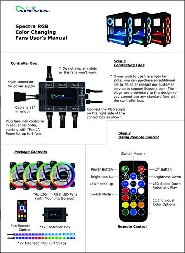 Apevia ST4-RGB Spectra 120mm Silent RGB Fan 4-Pack with Remote Control