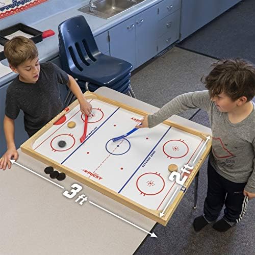 GoSports Hockey Ice Pucky Wooden Table Top Hockey Game for Kids & Adults - Includes 1 Game Board, 2 Hockey Sticks & 3 Pucks