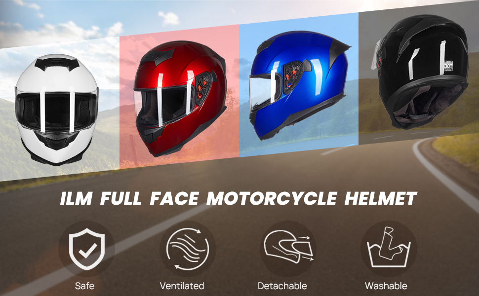 ILM Full Face Street Bike Motorcycle Helmets White Red Blue Black Colors for Men Women DOT
