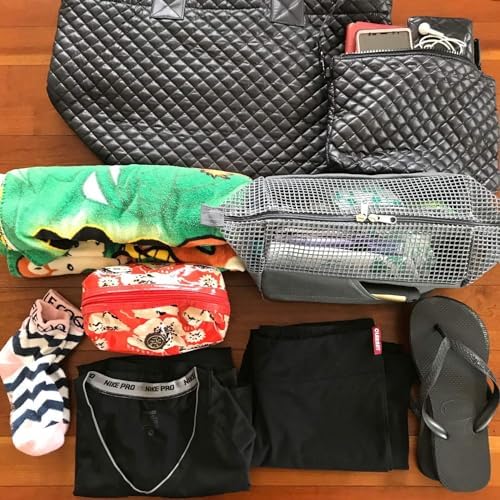 Comfortable Lightweight Large Quilted Zipper Tote with Pouch water repellent Black
