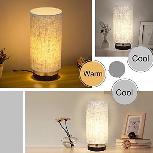 lifeholder Table Lamp, Bedside Nightstand Lamp, Simple Desk Lamp, Fabric Wooden Table Lamp for Bedroom Living Room Office Study, Cylinder Black Base