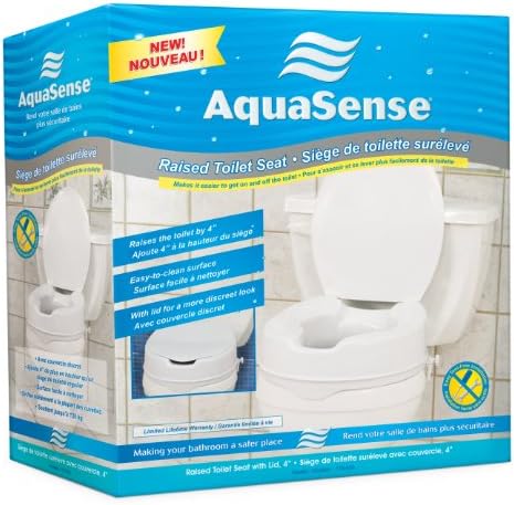 Drive Medical AquaSense Raised Toilet Seat with Lid, Standard Seat, White | Raised Toilet Seat with Lid Adds Comfortable Height for Easier, Safer Everyday Bathroom Use and Access