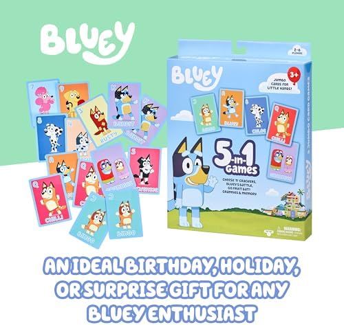Moose 5-in-1 Bluey Card Game Set, Jumbo-Sized 53-Deck Toddler Game, Multi-Color Interactive Play Card Games for Kids of Ages 3+