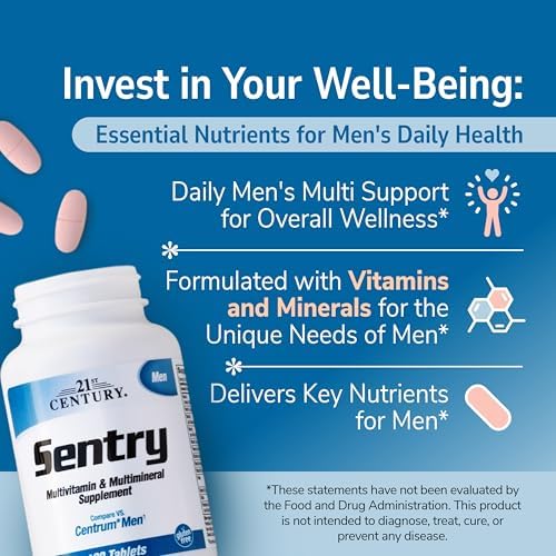21st Century Sentry Men Multivitamin Tablets, Daily Support, 120 Count | Complete Daily Multivitamin & Multimineral, Compare VS. Centrum® Men