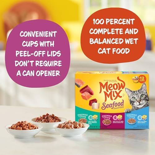 Meow Mix Seafood Favorites, Wet Food Variety Pack, 12 Cups