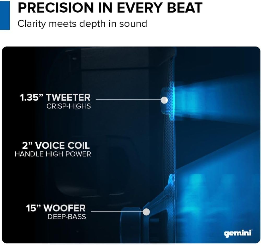 Gemini Sound GD-215PRO 1300-Watt Professional PA Speakers with Bluetooth Bundle with Auray SS-4420 Steel Speaker Stand and XLR- XLR Cable