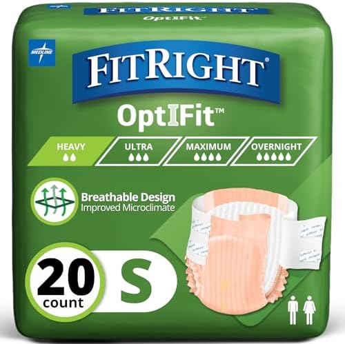 FitRight Adult Diapers, Extra Heavy Absorbency, XL (Waist Size 56in-64in), 80 Count, OptiFit Incontinence Briefs for Men and Women, Disposable, Moisture Wicking, Leak Protection,
