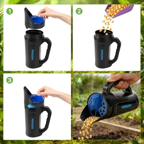 PERSZEN Handheld Spreader for Fertilizer, Grass Seed and Ice Melt, Multi-Use Seed Spreaders for Lawns with Adjustable Openings