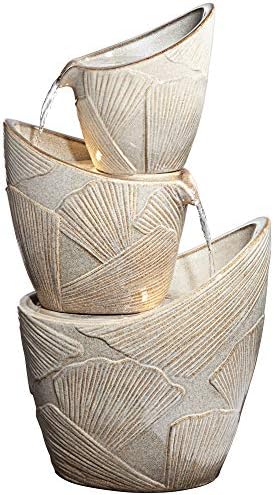 Coquina 30" Large Three Urn Modern Coastal Cascading LED Outdoor Fountain