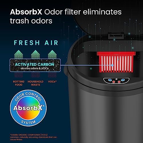 iTouchless 13 Gallon Touchless Sensor Kitchen Trash Can with Odor Control System, Brushed Stainless Steel, Round Garbage Bin for Home or Office - IT13RCB