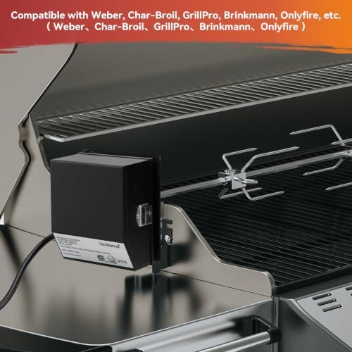 Skyflame Universal Stainless Steel BBQ Grill Electric Rotisserie Motor | Replacement, Water Proof On/Off Switch, 6 watt, 50 lb. Load, Black