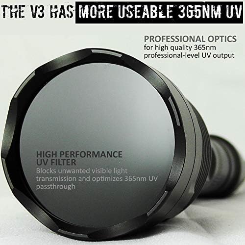 V3 365nm Black Light UV Flashlight, High Power and Long Range | High Definition Ultraviolet, Professional Grade Beam, Commercial Use, USA Stock