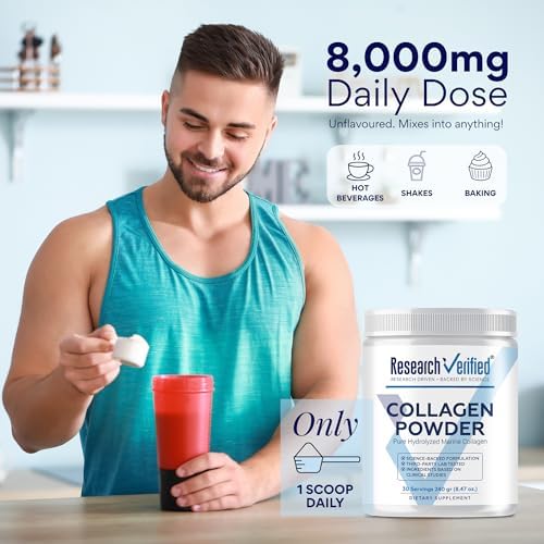 Research Verified® Collagen Powder - Hydrolyzed Marine Collagen Peptides - Unflavored - Skin Hydration and Elasticity, Muscle Recovery