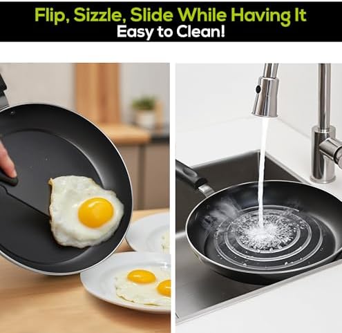 Utopia Kitchen Nonstick Frying Pan Set 3 Piece 8 9.5 11 Inch PFOA Free Grey | Omelette Pan, 3 Piece Skillet Set, Induction Bottom, Cookware