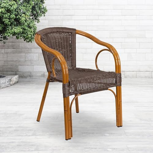 Flash Furniture Rattan Chair with Aluminum Frame, Burning Brown/Red Bamboo | Durable Construction, Commercial Use