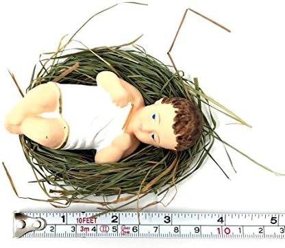 4 Inch Baby Jesus in Manger Figurine, Small Baby Jesus Manger Crib for Nativity Set on Natural Hay, Handcrafted Holy Gift Made in Poland