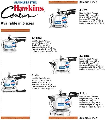 Hawkins 3 Litre Contura Pressure Cooker, Stainless Steel Inner Lid Cooker, Handi Cooker, Induction Cooker, Silver (SSC30)