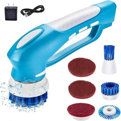 Cordless Electric Spin Scrubber with 6 Brush Heads & 2 Rechargeable Batteries, Power Scrubber for Shower Tile Grout Tub Bathroom Cleaning
