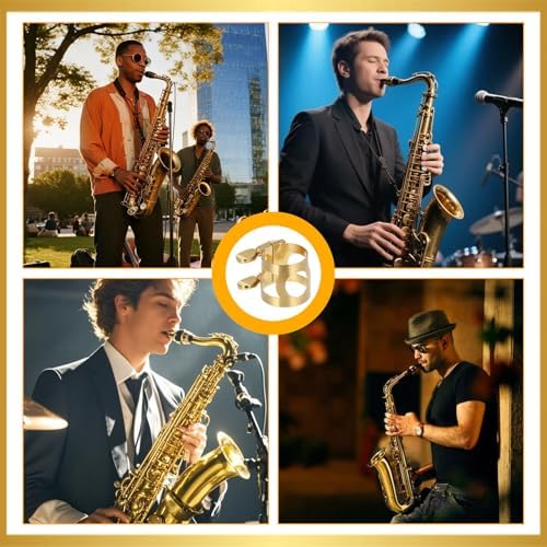 Saxophone Ligature, Soprano Sax Mouthpiece Ligature with Adjustable Screws Double Screws Saxophone Gold Fastener