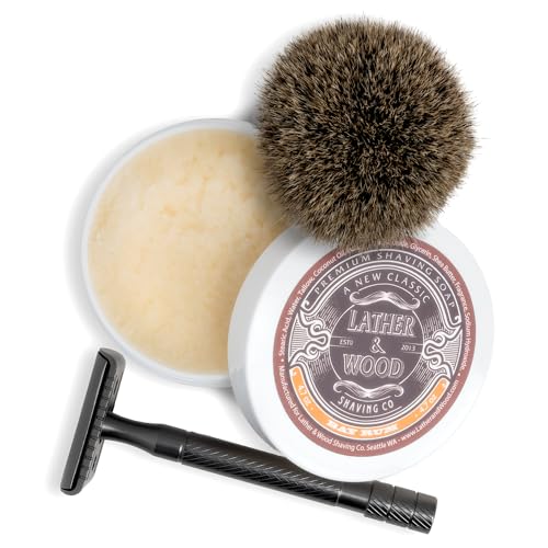 Lather & Wood Shaving Soap - Sandalwood - Simply The Best Luxury Shaving Cream - Tallow - Dense Lather with Fantastic Scent for The Worlds Best Wet Shaving Routine. 4.6 oz (Sandalwood)