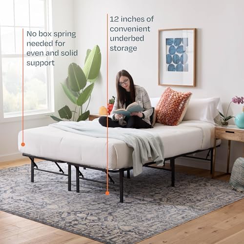 Linenspa Folding Metal Platform Bed Frame - Easy Assembly - Sturdy Steel - No Box Spring Needed - Underbed Storage - Mattress Foundation - 14" High