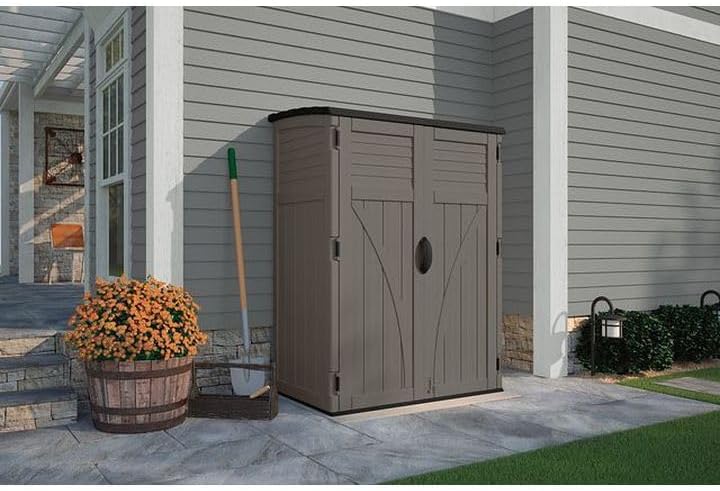 Suncast Outdoor Storage Shed, Water Resistant Resin Vertical Outdoor Storage Cabinet for Patio, Garden Tools, Cushions, & Equipment, Weatherproof Multi-Wall Design, 54 cu. ft., Made in USA
