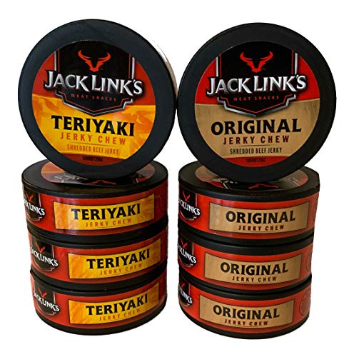 Jack Links Original and Teriyaki Jerky Chew Bundle | Original Beef Jerky Chew | Teriyaki Beef Jerky Chew | .32 oz Cans | 4 Cans Each Flavor | 8