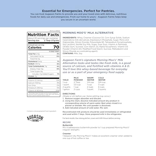 Augason Farms Morning Moo's Milk Alternative Can | 93 Servings, 20 Year Shelf Life, Certified Gluten Free