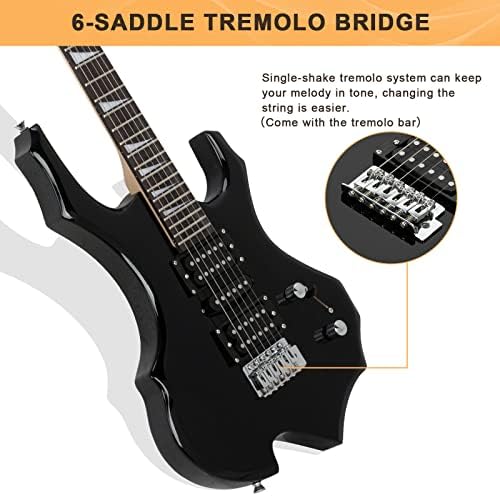 Glarry Cool Burning Fire Style Electric Guitar Christmas gift for Beginner Guitar Lover with Accessories Pack (Black)