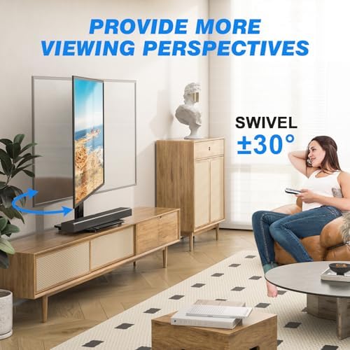 Rfiver Universal Swivel TV Stand for 27-50 55 60 Inch TVs | Height Adjustable Tabletop TV Stand Holds up to 88 lbs, Pedestal TV Stand with Tempered Glass Base, Replacement TV Mount