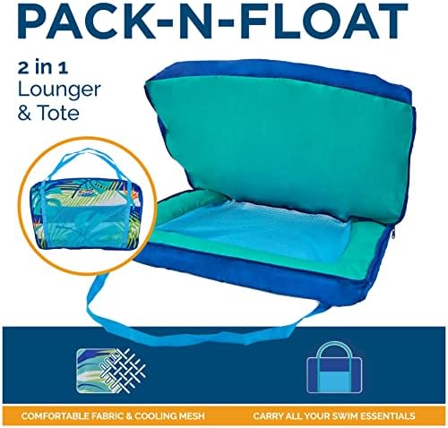 SwimWays Pack-N-Float 2-in-1 Pool Chair and Tote Bag, Blue Palm